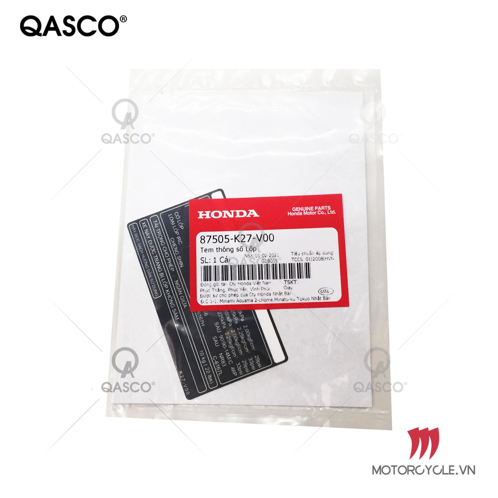 Tem thông số lốp honda air blade 125 qasco