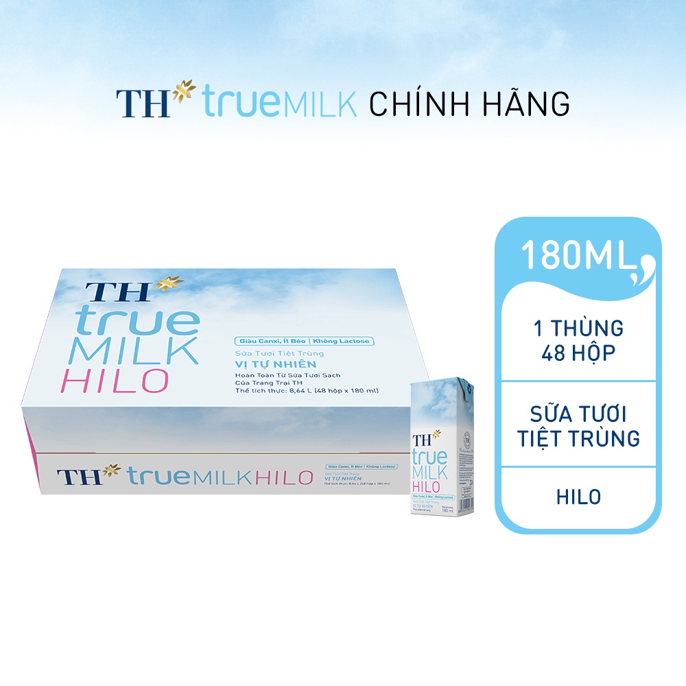 Thùng 48 hộp sữa tươi tiệt trùng th true milk hilo 180ml