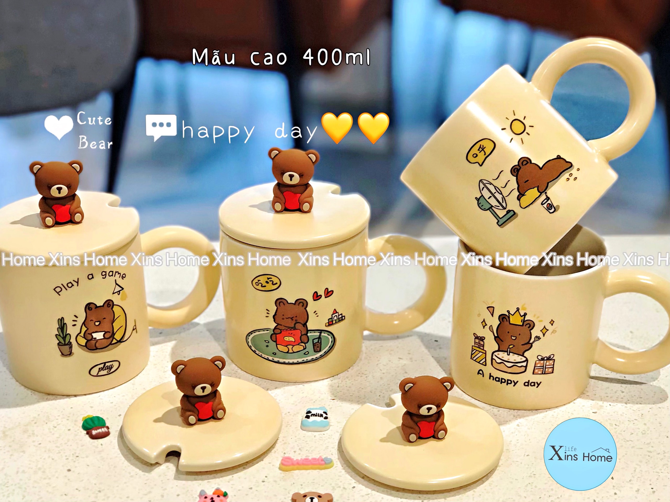 Cốc ly sứ màu kem nhạt / cốc thẳng cốc cà phê /cốc ly gấu 400ml