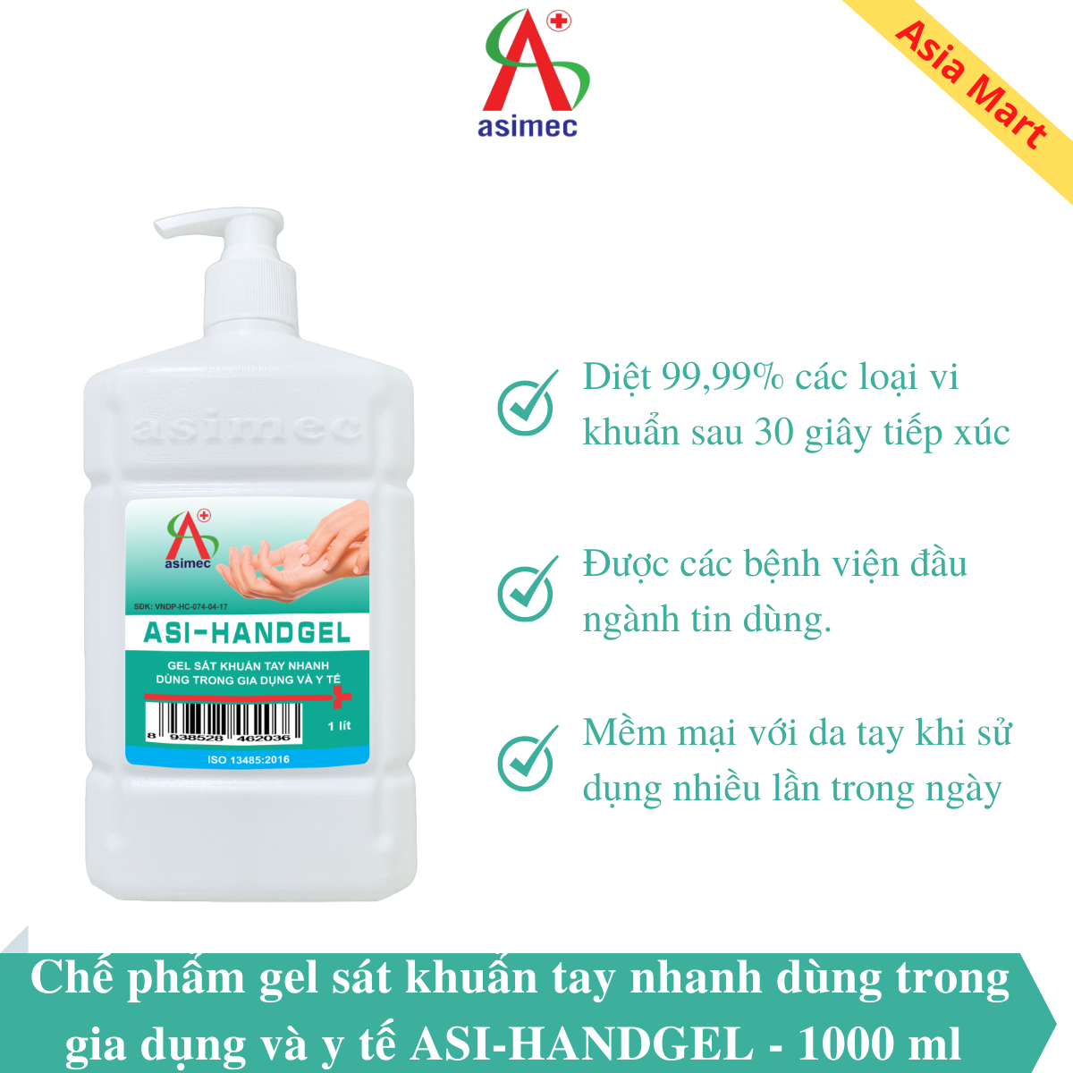 Gel rửa tay khô sát khuẩn y tế asi hangel chai 1 lít