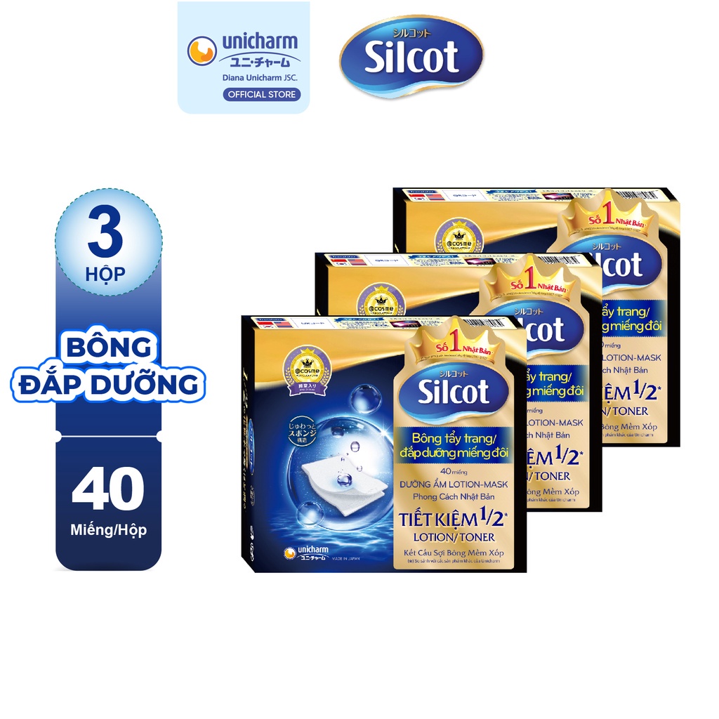 Combo 3 Hộp Bông tẩy trang Silcot đắp dưỡng miếng đôi