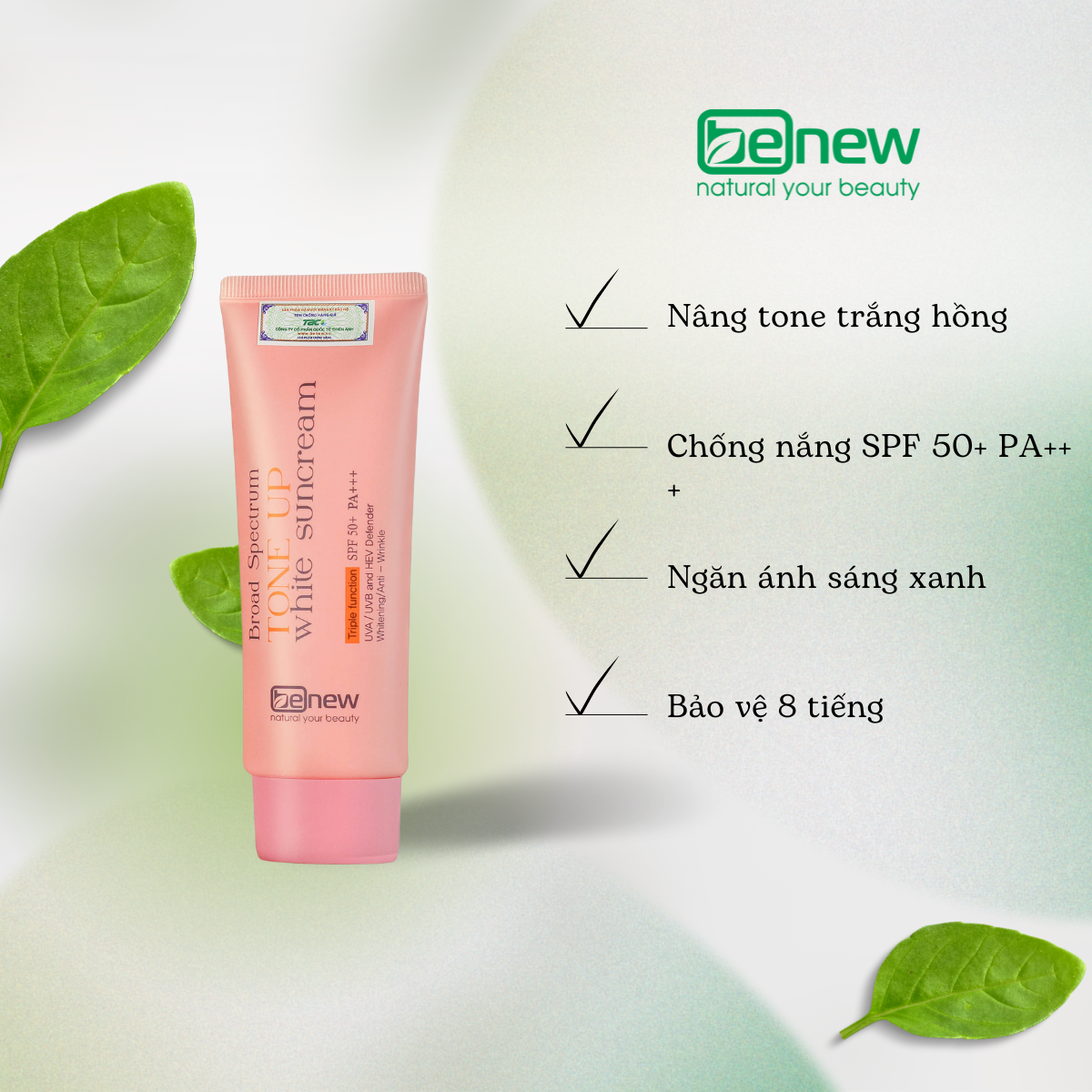 Kem Chống Nắng Phổ Rộng Benew Broad Spectrum Tone Up White Suncream 70ml