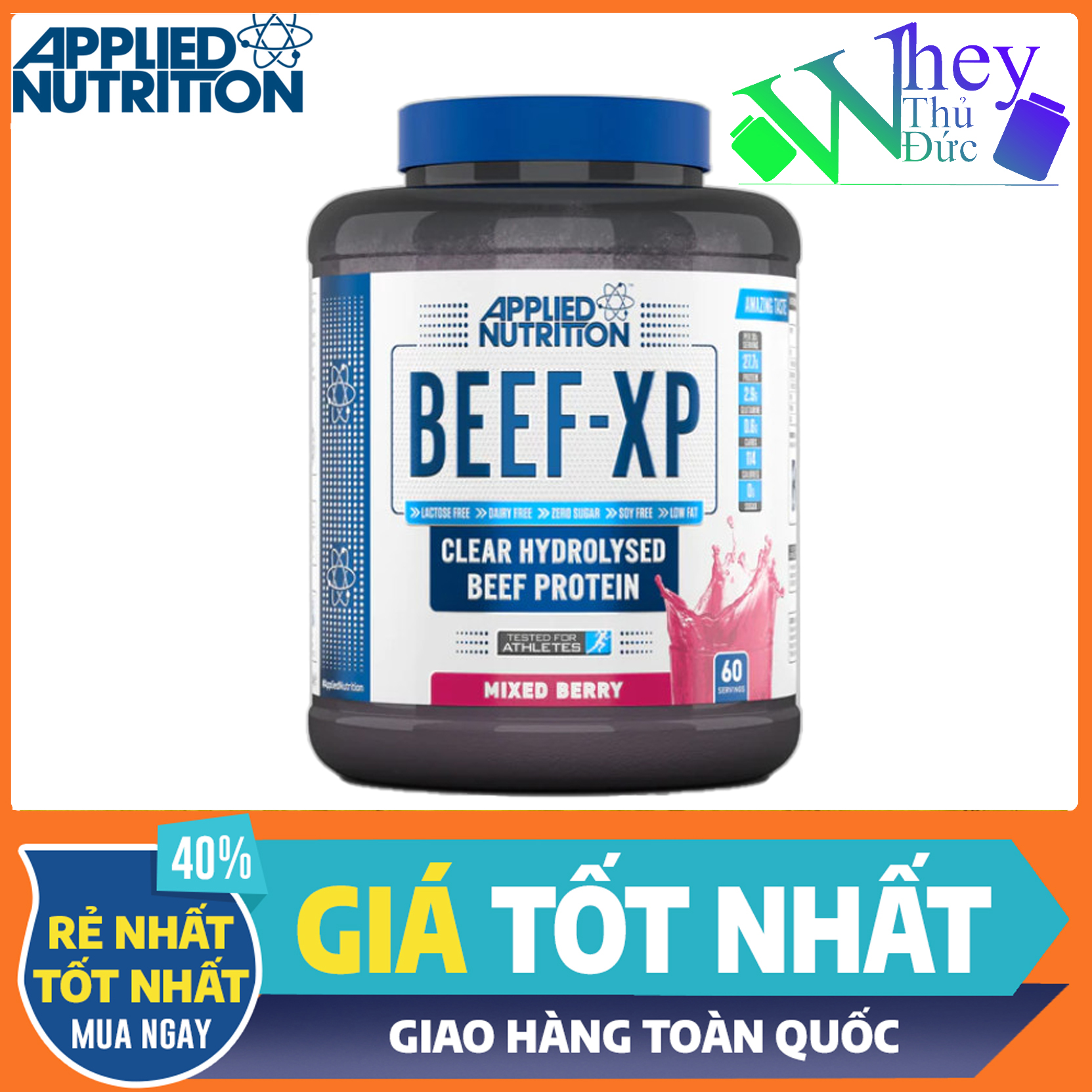 Beef XP 1.8kg Applied Nutrition Vị Mixed Berry- Whey Protein từ thịt bò hàm lượng đạm cao