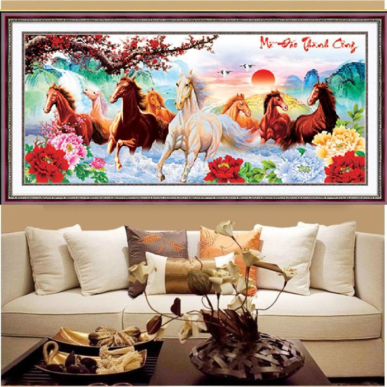 Tranh đính đá mẫu mới mã đáo thành công-kt: 130x64