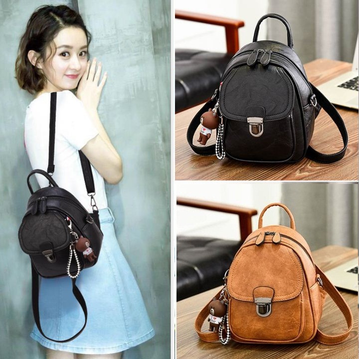 Balo Da Nữ Mini Chất Da Đẹp BaloHome, tặng móc khóa, nhiều ngăn để đồ, dạng 3in1, phù hợp đi làm, đi chơi