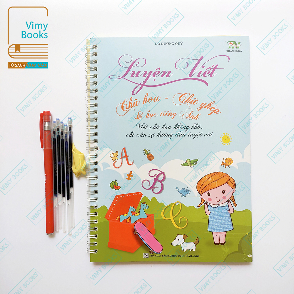 Vở - combo luyện viết chữ hoa chữ ghép và học tiếng anh kèm ngòi tự xoá - thanh nga