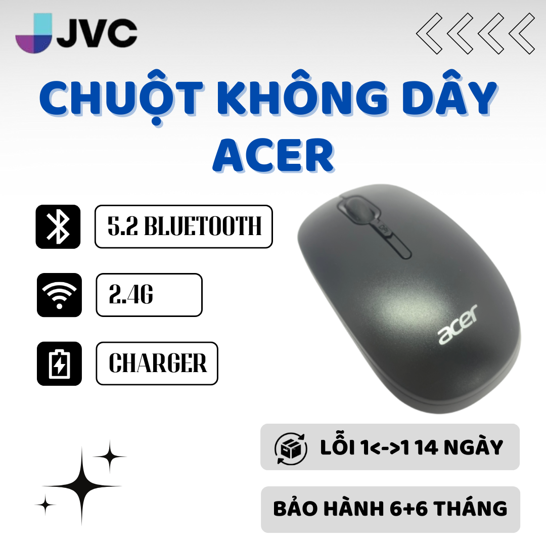 Chuột Không Dây Máy Tính Acer Có Thể Sạc Lại Click Không Gây Tiếng Ồn Kết Nối Tín Hiệu Trong Phạm Vi 10m