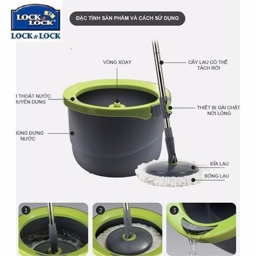 Bộ Lau Nhà Thông Minh Đa Năng 360 Độ-BỘ CÂY LAU NHÀ XOAY TAY 2 BÔNG LAU MINI SPIN MOP LOCK&LOCK ETM498-Bộ Dụng Cụ Vệ Sinh Nhà Cửa