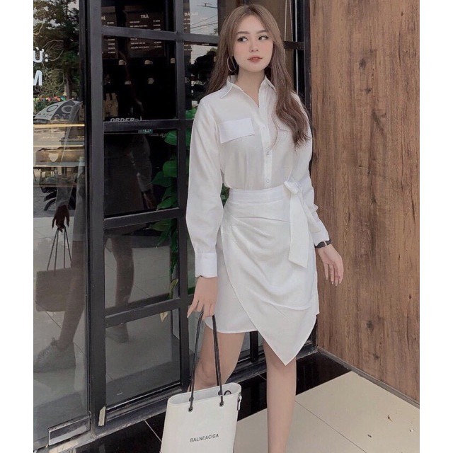 Đầm túi hộp đắp tà 2 màu