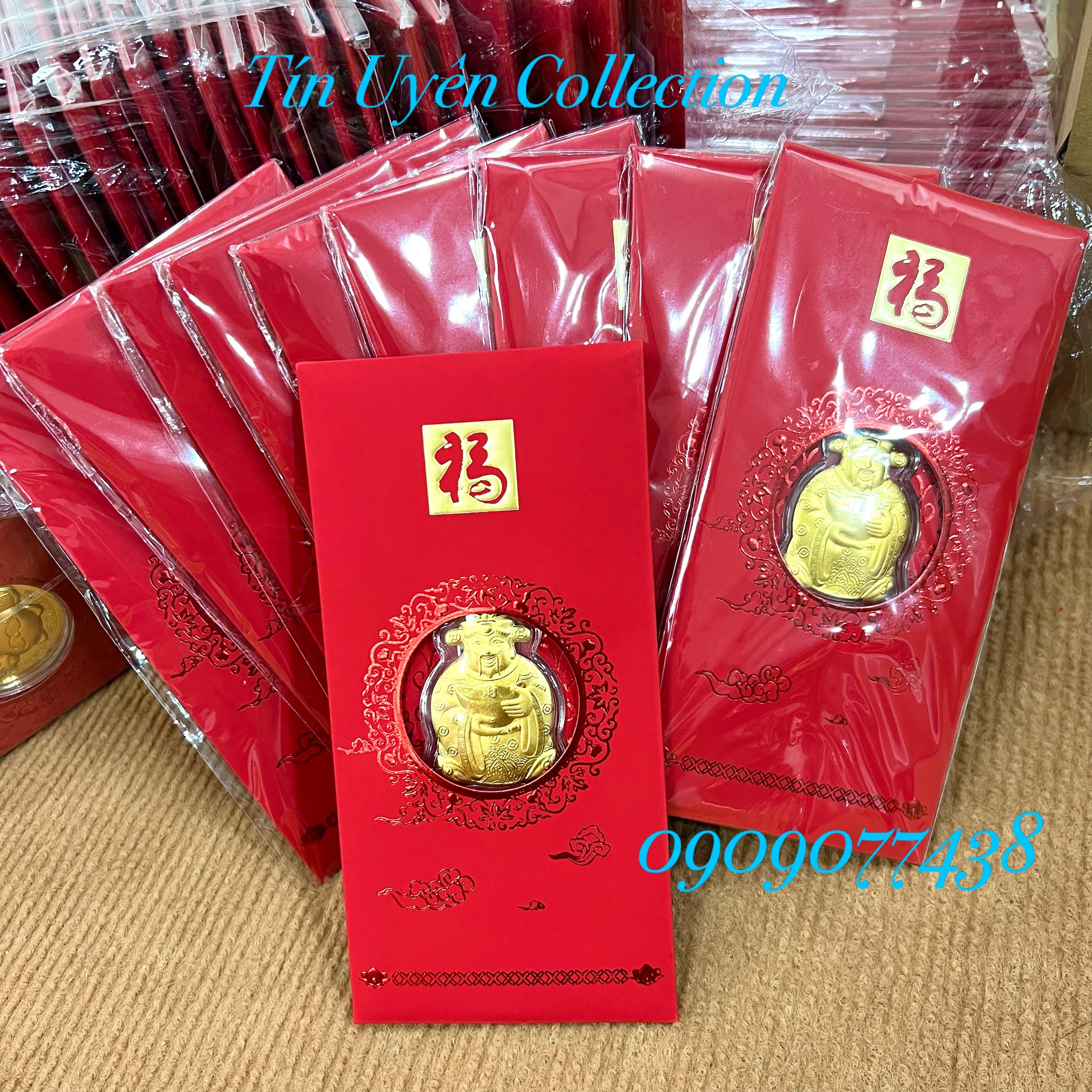 Combo 10 Bao Lì Xì Thần Tài Mạ Vàng Hồng Kông tài lộc may mắn Lì Xì Tết rất sang trọng, đẹp mắt, độc đáo