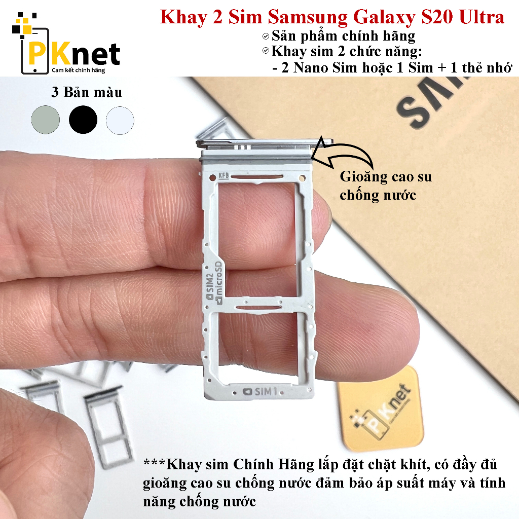 Khay sim Samsung S20 Ultra, Khay 2 sim Samsung S20 Ultra Chính Hãng, có gioăng chống nước.