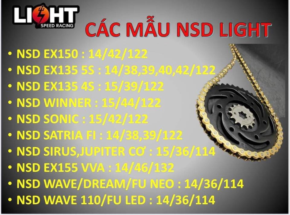 Nhông sên dĩa light ex 150 / ex 135 4s / ex 135 5s / ex 155 / winner / sonic / satria