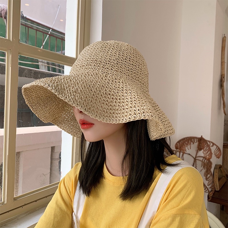 Mũ cói móc trơn vành siêu to