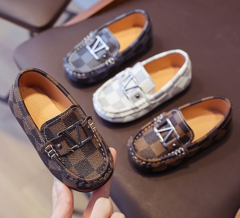 Giày lười bé trai size 21 đến 35, da họa tiết caro cá tính