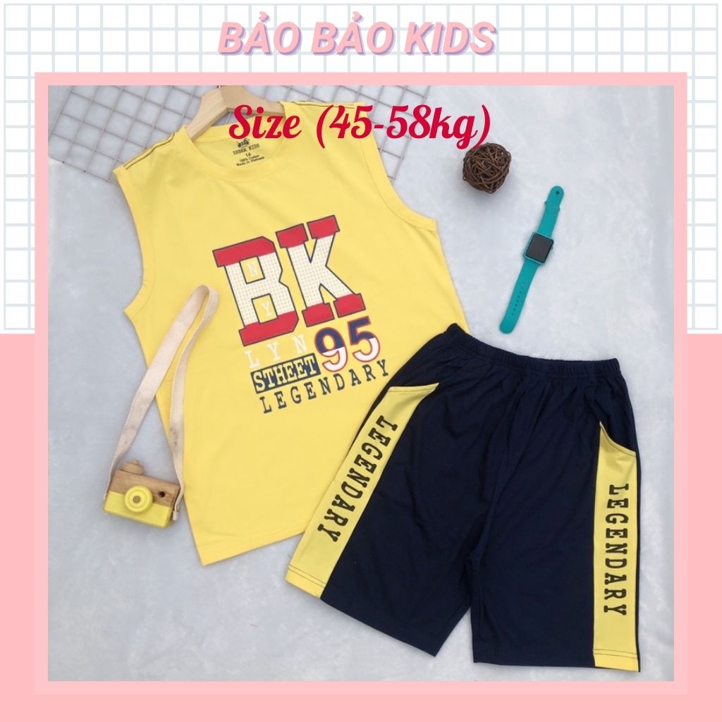 Bộ thun sát nách ba lỗ họa tiết in hình size cồ cho bé trai 45 đến 58kg