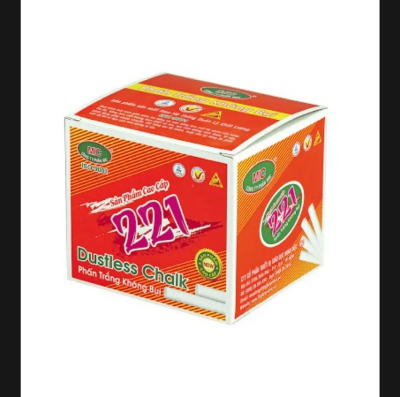 Đồ dùng học tập - Hộp phấn trắng viết bảng không bụi hộp nhỏ 10 viên hộp lớn 100 viên MIC cao cấp phấn trắng và phấn màu Phấn trắng không bụi 221 được sản xuất từ nguyên liệu chính là Cacbonnat Canxi chất lượng cao. Phấn Mic viết êm tay, rõ ràng, độ m