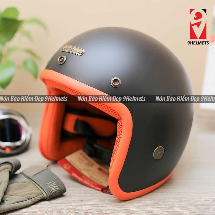 Nón bảo hiểm 3/4 - asia 124b - đen viền cam