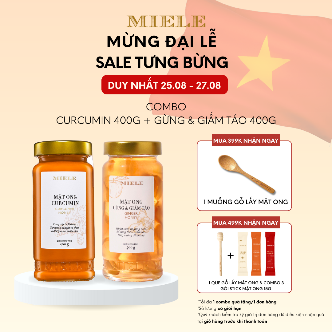 Combo: mật ong curcumin 400g + mật ong gừng & giấm táo 400g
