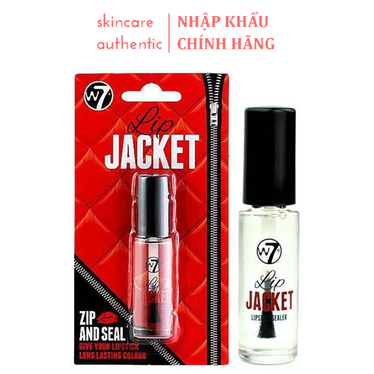 Gel Khóa Màu Son W7 Lip Jacket Zip And Seal 5Ml, khóa màu son cực lì không trôi, khóa son môi cực lì giữ màu son không bị trôi