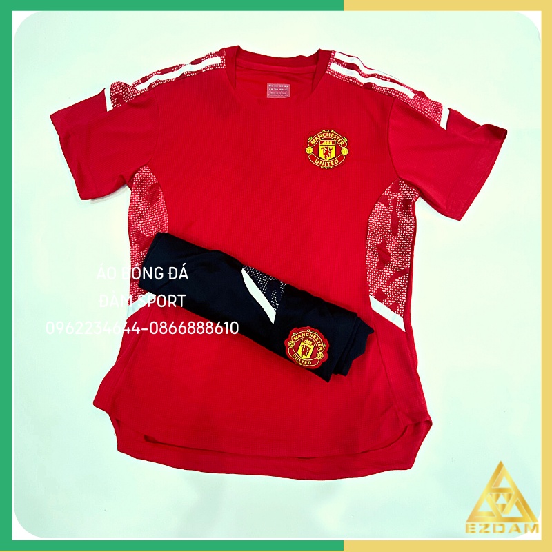 Áo bóng đá clb manchester 2022 training đỏ quần đen, bộ quần áo đá bóng mu vải mè thái