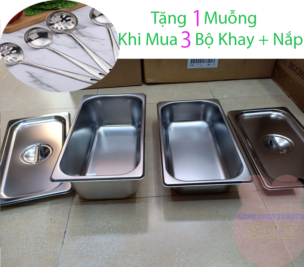 Khay inox gn 1/3 đựng thạch topping khay inox đựng thực phẩm đựng pate