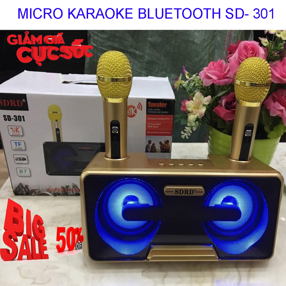 [HCM]Loa nhật công suất lớn Loa Thùng Bluetooth Hát Karaoke hay Loa Bluetooth Karaoke SDRD SD-301+ Kèm 2 Mic Không Dây.Loa karaoke bluetooth có giá đỡ điện thoại.