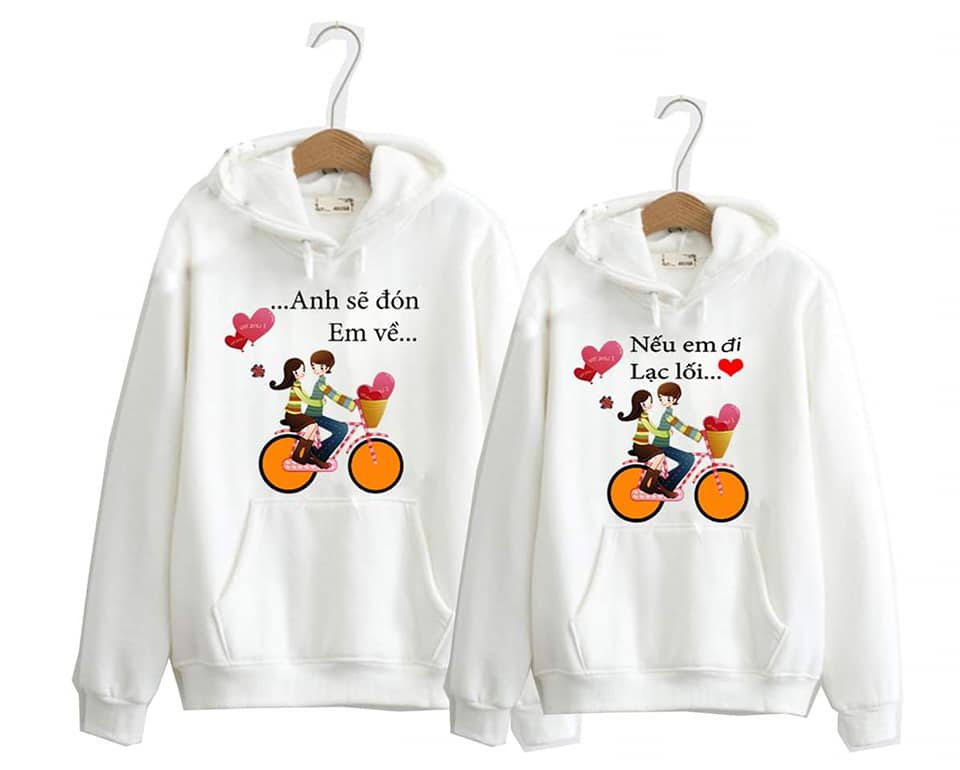 COMBO 2 ÁO -Áo nỉ đôi có mũ(2 áo)  in nếu em đi lạc lối anh sẽ đón em về vải đẹp}
