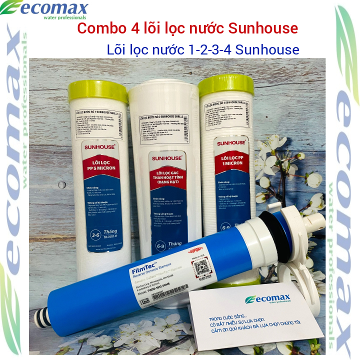 Combo 4 lõi lọc nước sunhouse , lõi lọc nước sunhouse 1,2,3,4 , màng lọc nước ro dow filmtech