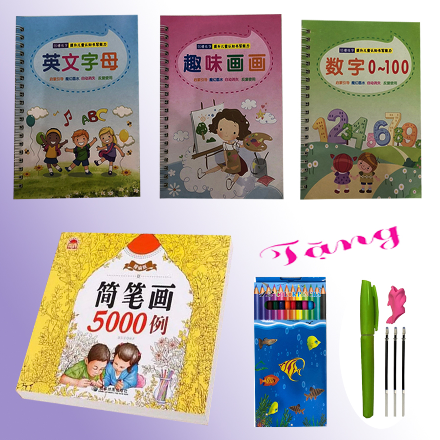 Combo sách tô màu 5000 hình và bộ 3 sách tập tô kèm bút cho bé