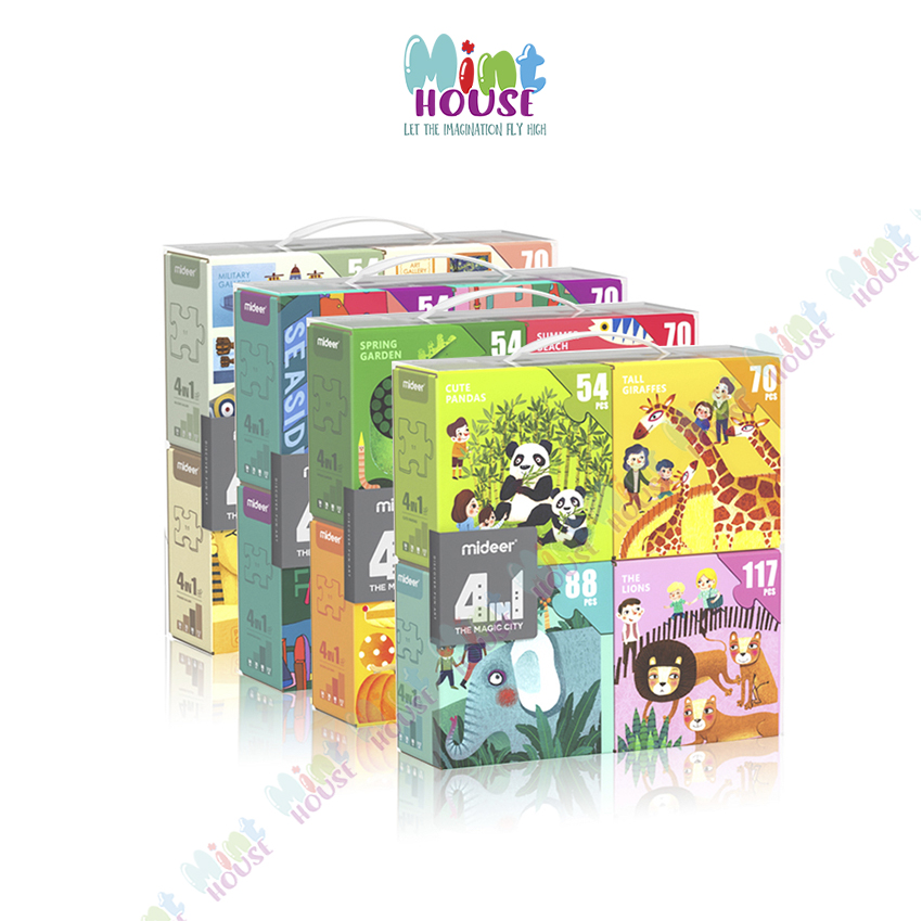 HÀNG CHÍNH HÃNG Bộ xếp hình Puzzles 4 in 1 MIDEER - Cửa hàng mẹ và bé Mint House - đồ chơi thông minh
