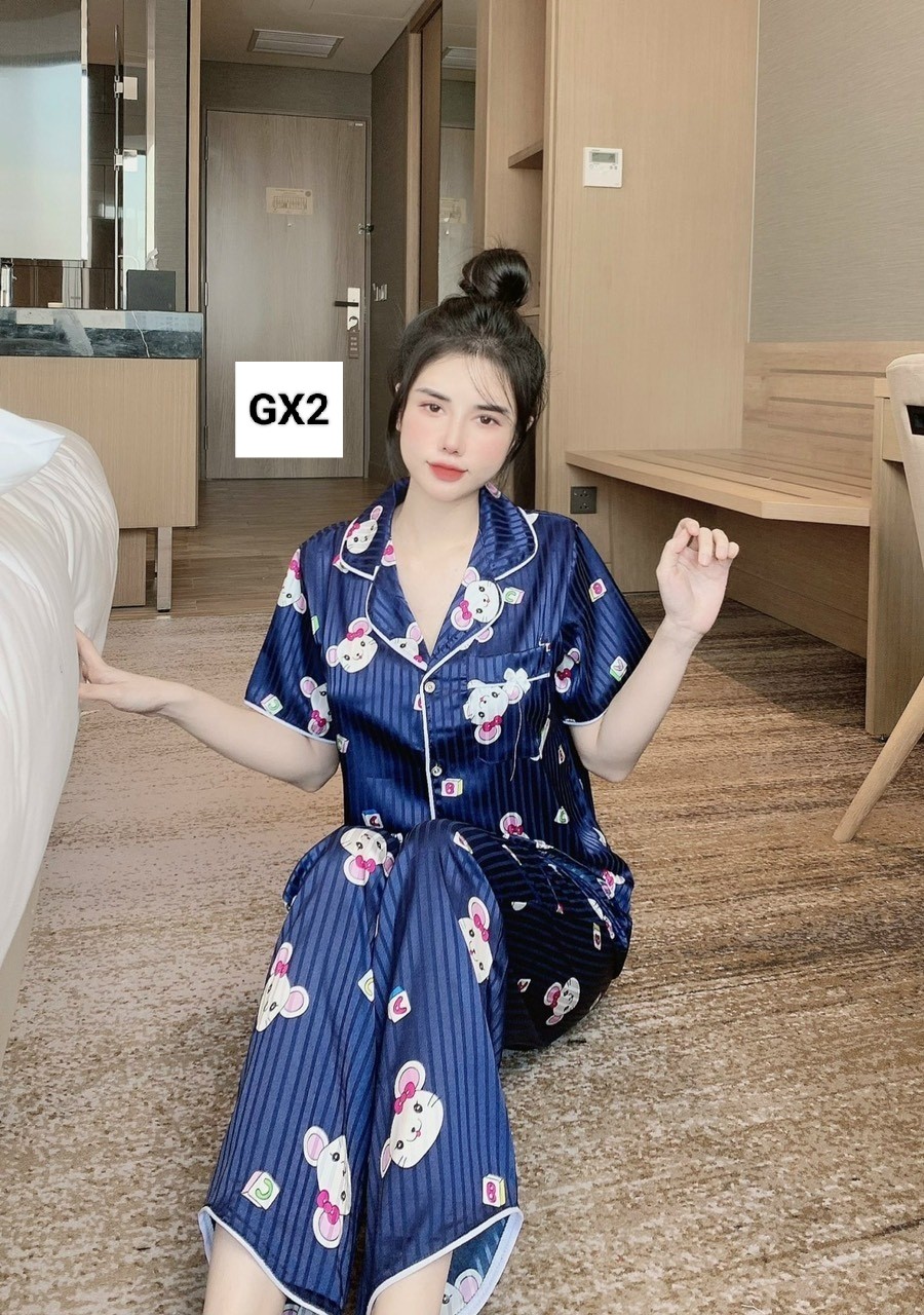 Đồ bộ nữ pijama lụa Gấm tay ngắn quần dài có túi