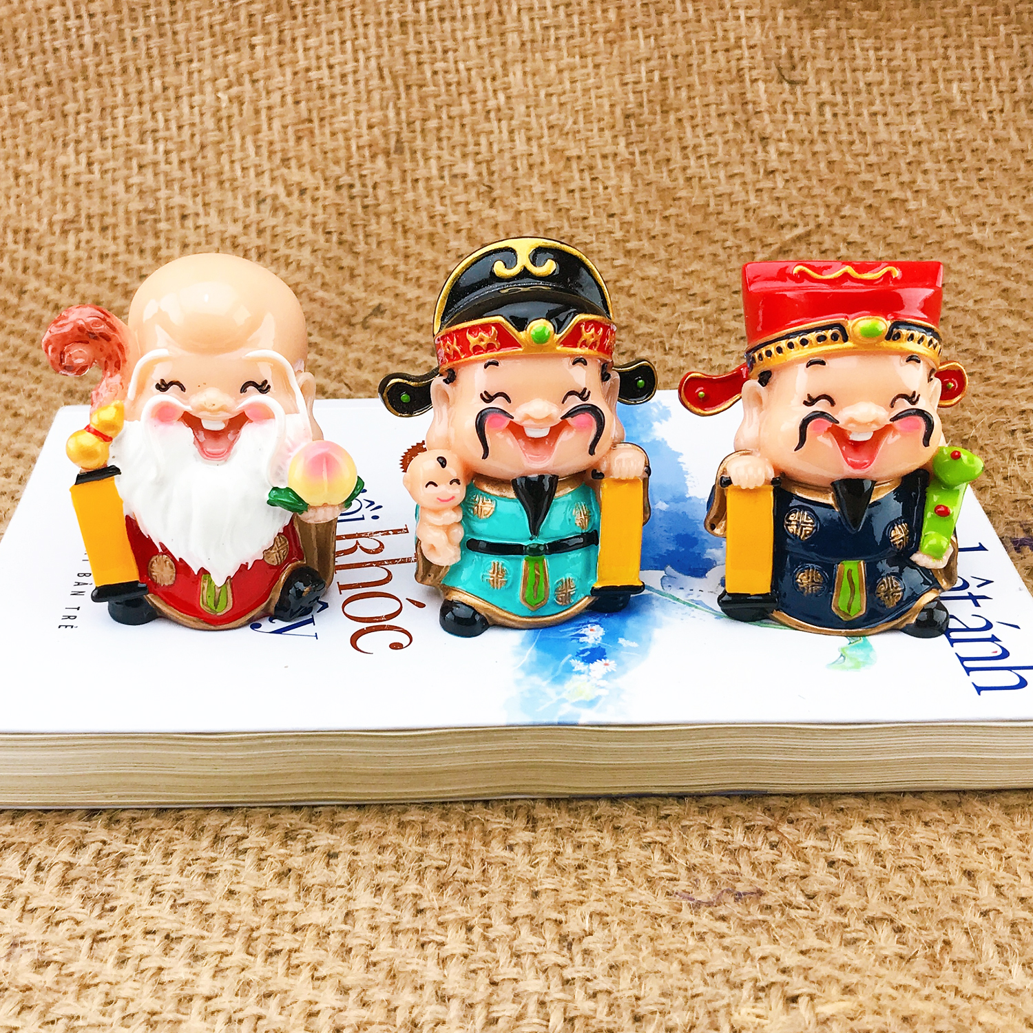 Tượng Phước Lộc Thọ Gốm Sứ Việt Nam - Bộ 3, Kích thước 6.5 x 4 cm | Trang Trí Xe Ô Tô, Bàn, Kệ Sách Nội Thất Gia Đình