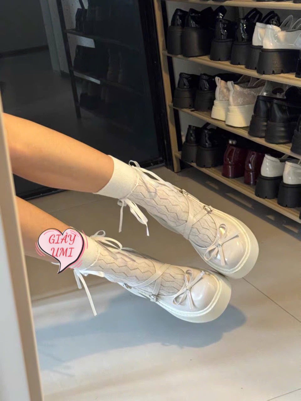 [FULLBOX_LOẠI 1] Giày Mary Jane Nữ DUP CEO Đế Bằng Cao 6cm búp bê Lolita da quai cài màu đen/kem đẹp thời trang hot.