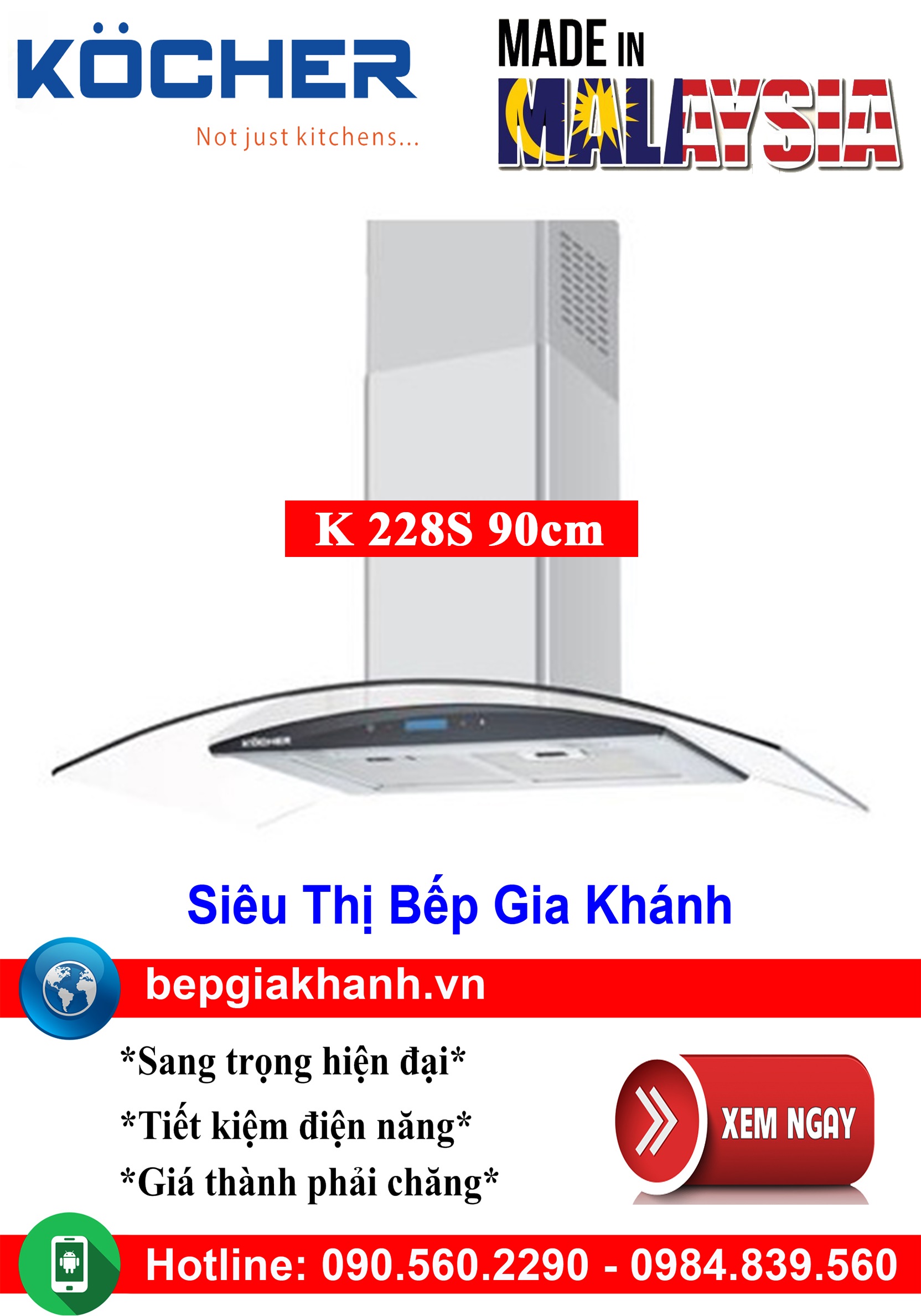[HCM]Máy hút mùi kính cong Kocher K 228S 90cm máy hút mùi nhà bếp máy hút mùi bếp máy hút mùi kính cong máy hút mùi canzy máy hút mùi mini máy hút mùi âm trần máy hút mùi electrolux may hut mui