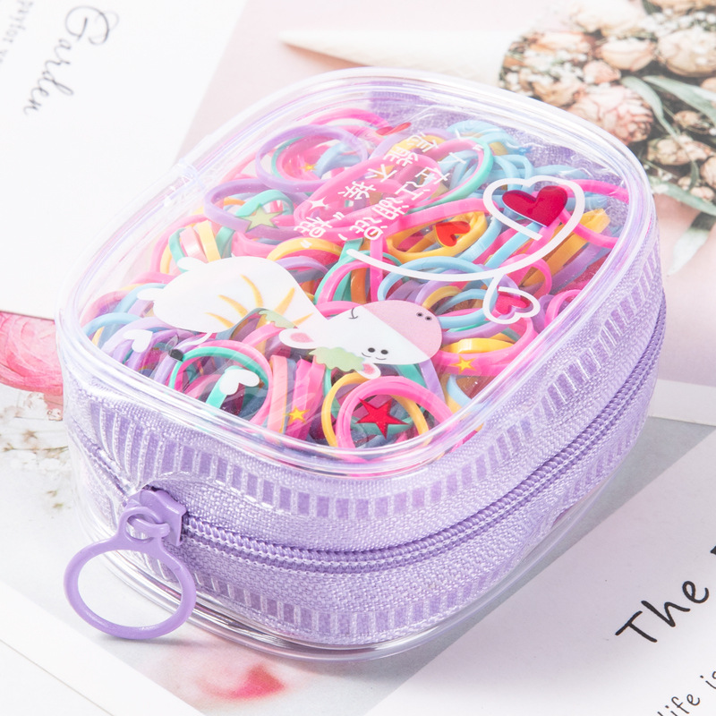 Thun cột tóc cho bé, Dây thun cột tóc đàn hồi đa năng kèm túi zip xinh xắn nhiều màu sắc kẹo ngọt