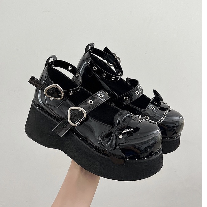 Blueberry angle -giày lolita mũi tròn gothic punk da cá tính cosplay phong cách nhật bản