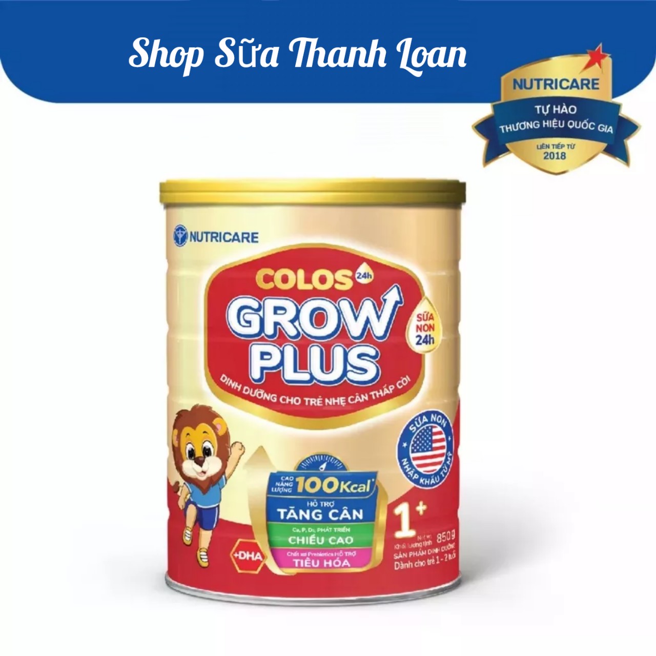 Combo 2 lon sữa bột nutricare colos 24h grow plus 1+ giúp trẻ phát triển toàn diện 850g.