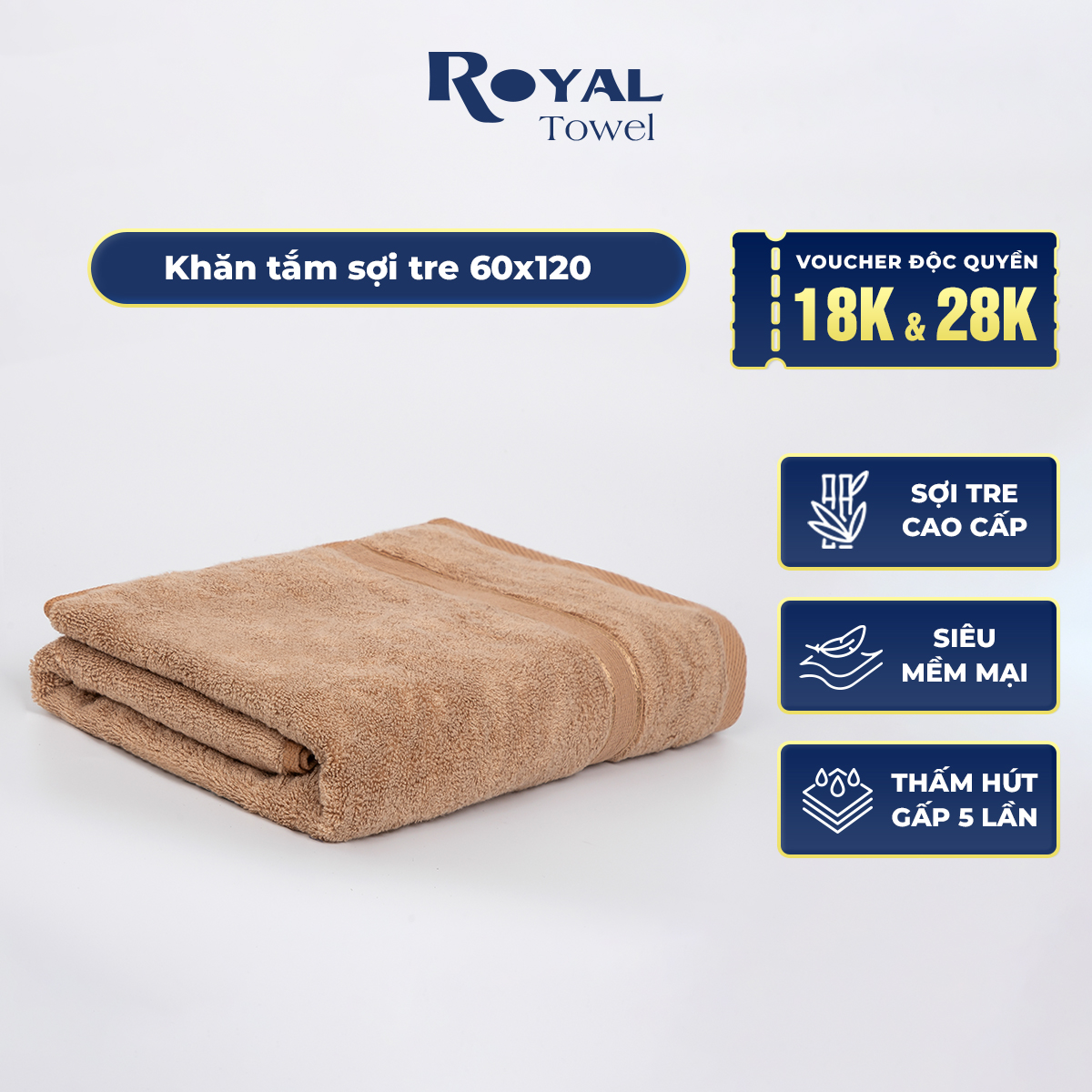Khăn tắm sợi tre Royal Towel 60x120cm thấm hút tốt, không đổ lông, không ra màu