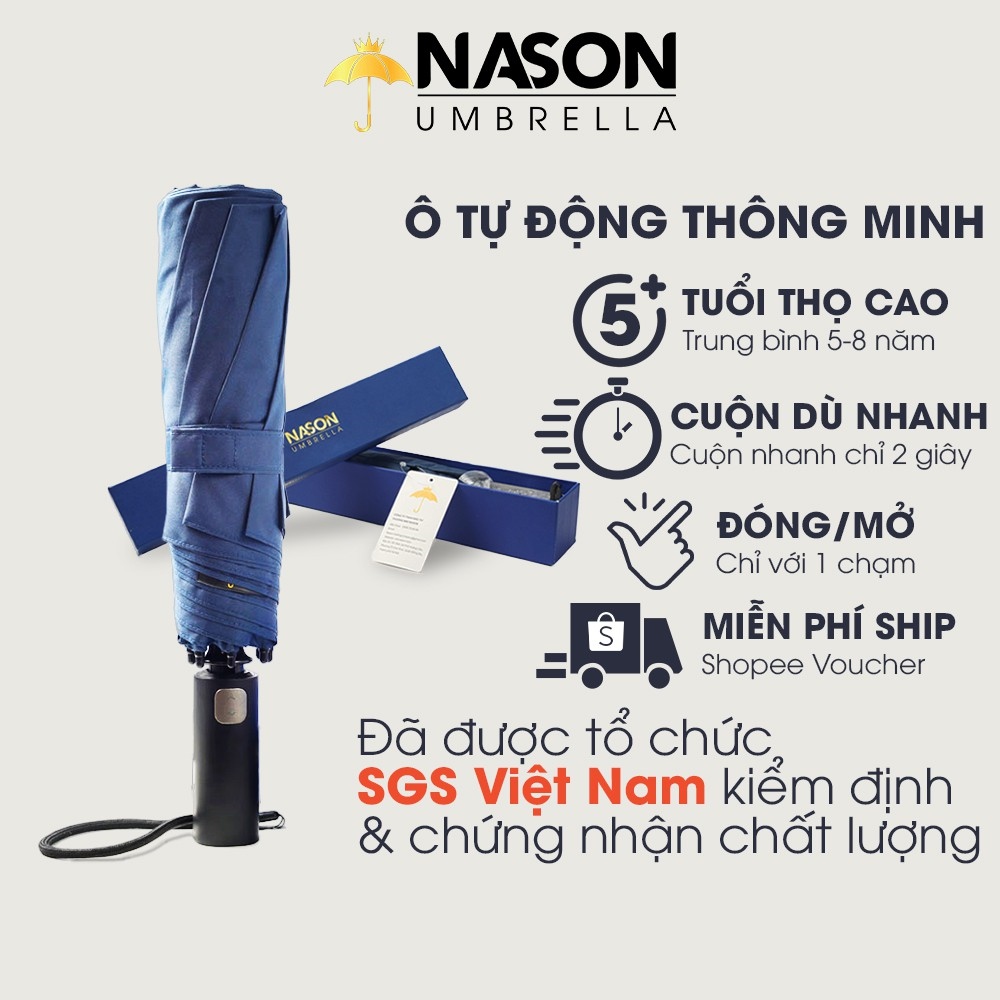 Ô dù tự động thông minh cao cấp Nason Umbrella FSAU-8K Tuổi thọ 5 8 năm Đóng mở nhẹ nhàng Tán chống thấm 210T Khung nhôm
