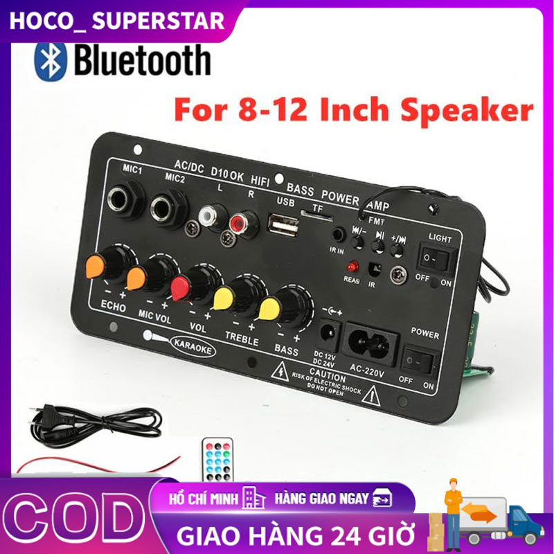 Mạch loa D10 Bluetooth 5.0 hát Karaoke công suất lớn 120w, 12V/24V/220V lắp loa kéo, chế loa