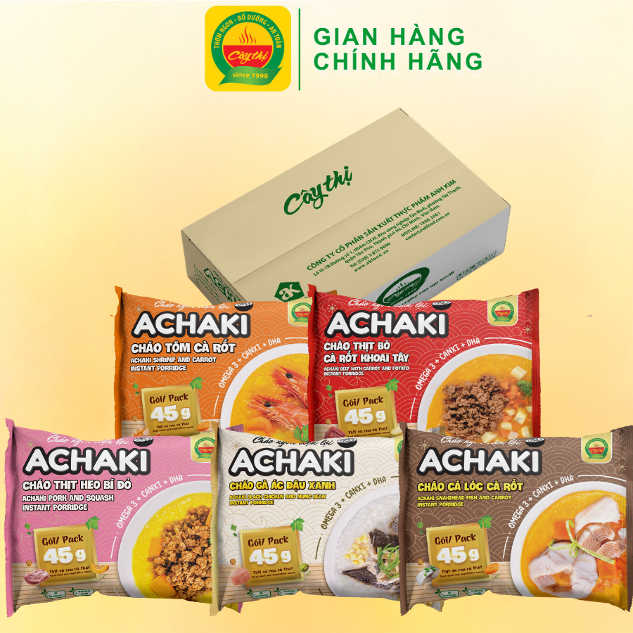 Thùng 15 gói 5 vị cháo ngon tiện lợi achaki