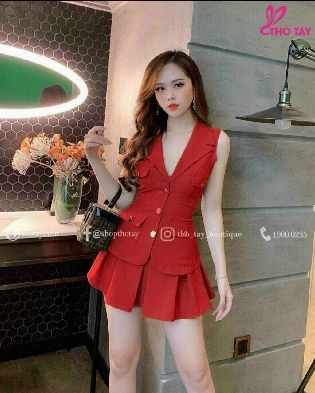 Sét bộ nữ, áo vest kèm chân váy cá tính