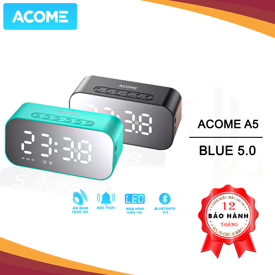 ACOME A5 Loa Bluetooth Đồng Hồ Báo Thức 3in1 Âm Thanh HD Sắc Nét Không Rè Âm Bass Trầm Ấm Công Suất 5W Phát Được Đài FM - HÀNG CHÍNH HÃNG