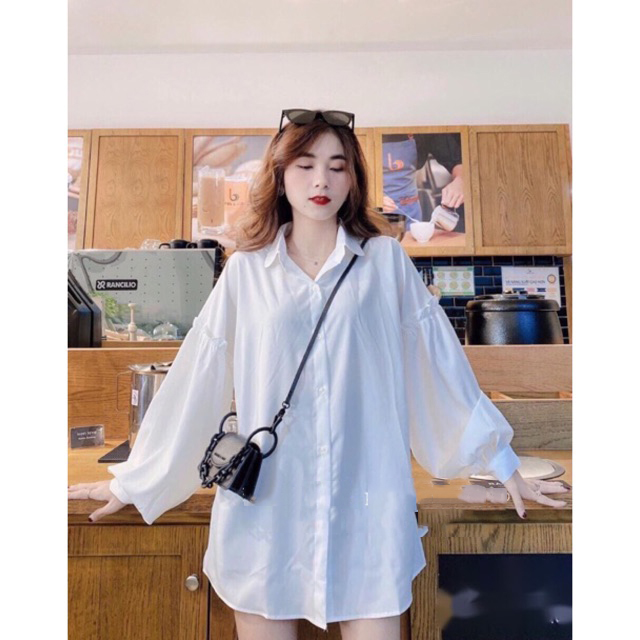 Áo sơ mi form rộng tay bèo dễ thương