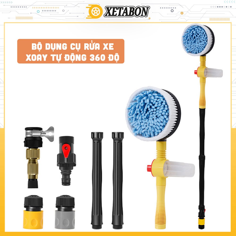 Dụng cụ rửa xe ôtô tự xoay 360 độ, rửa xe hơi kết hợp bàn chải cọ tự động, xoay tròn 360, tháo lắp dễ dàng