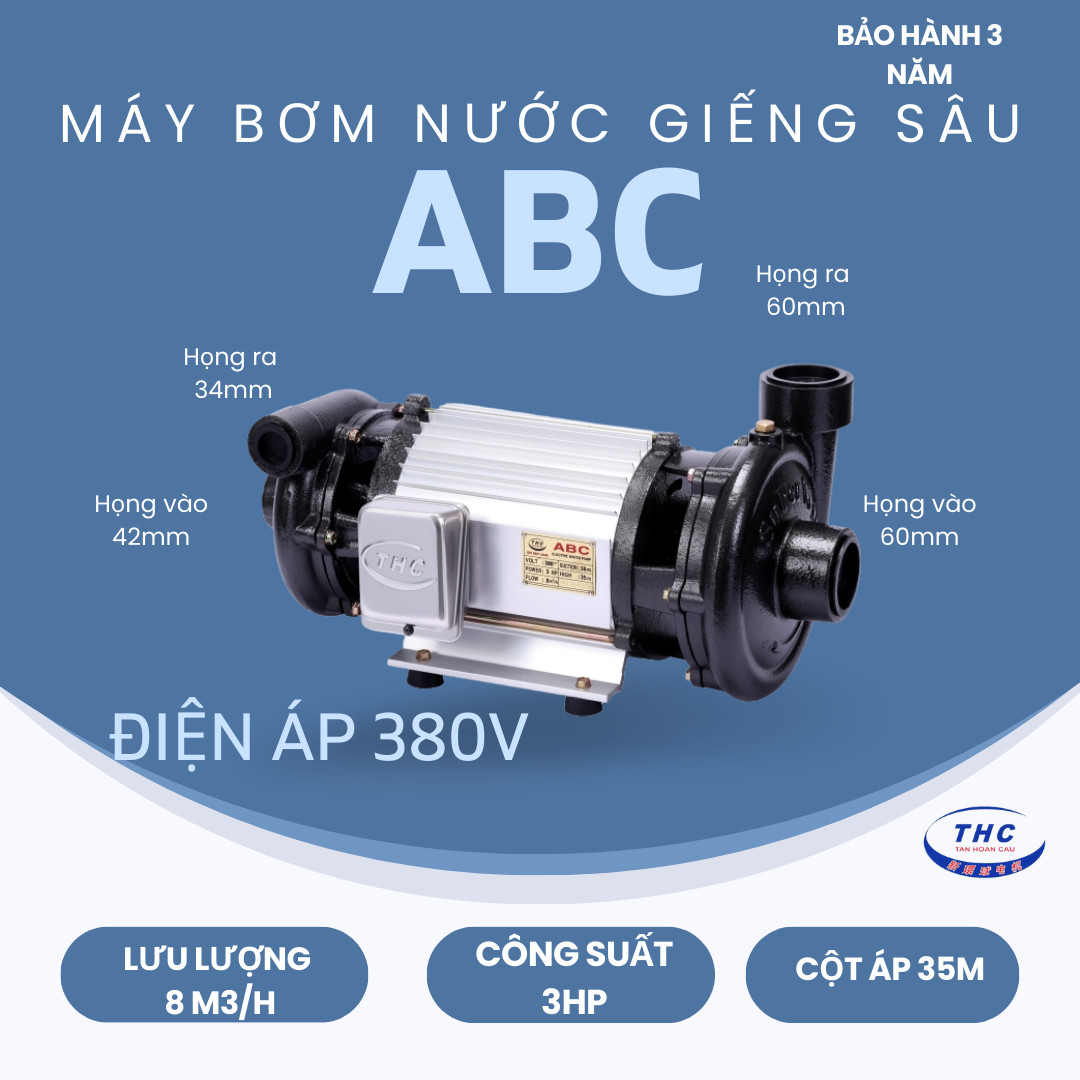 Máy bơm nước hút giếng sâu 2 đầu abc 3hp - 380v - abc 2200