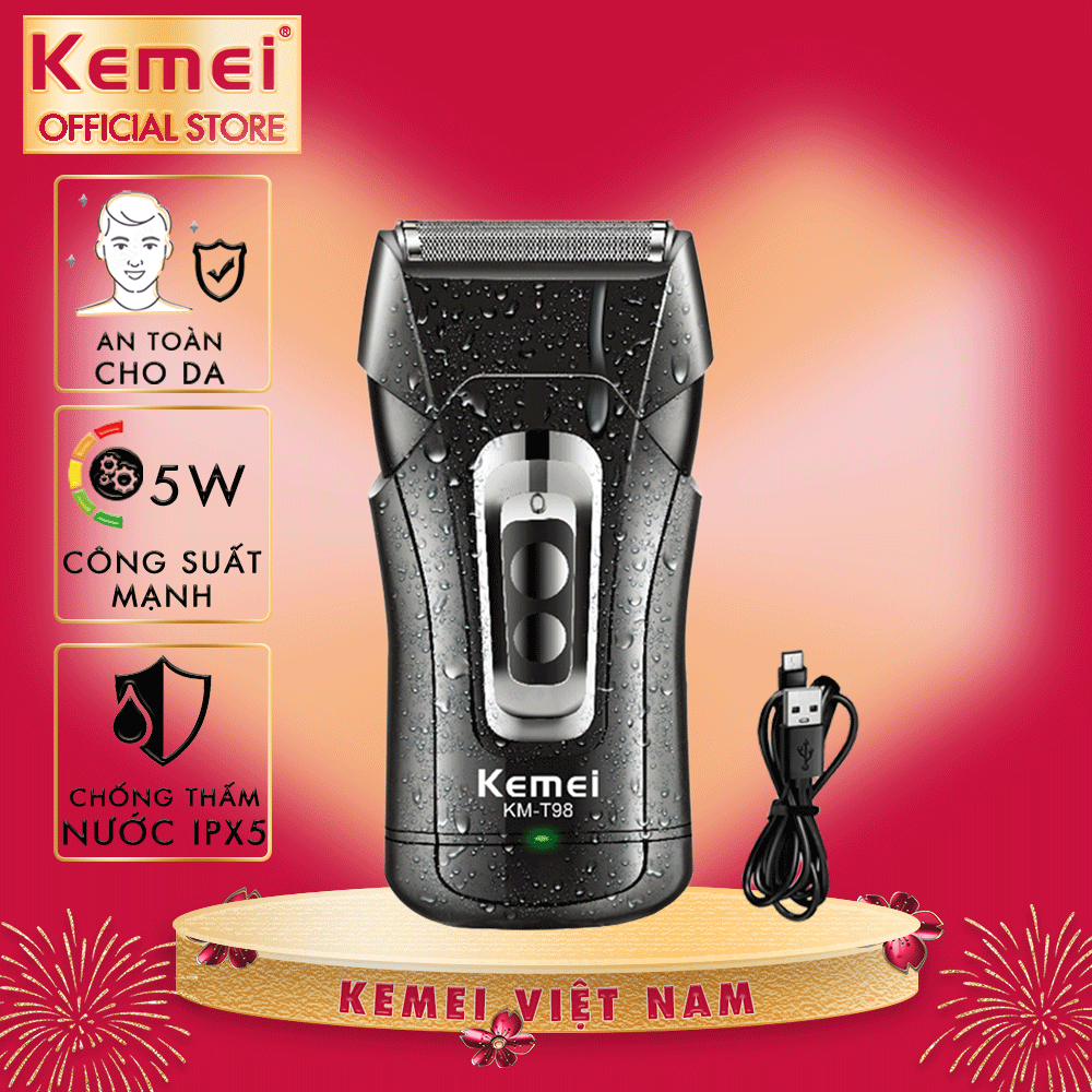 Máy cạo râu mini Kemei KM-T98 công suất mạnh mẽ 5W chống nước IPX5 - Hàng chính hãng