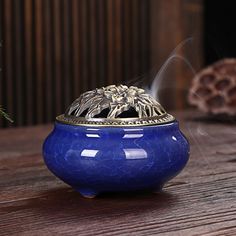 Dụng cụ đốt trầm bằng gốm sứ, đồ đốt trầm hương men rạn nhiều màu bao đẹp, lư đốt trầm men rạn, lư xông trầm hương bằng sứ, dụng cụ đốt trầm