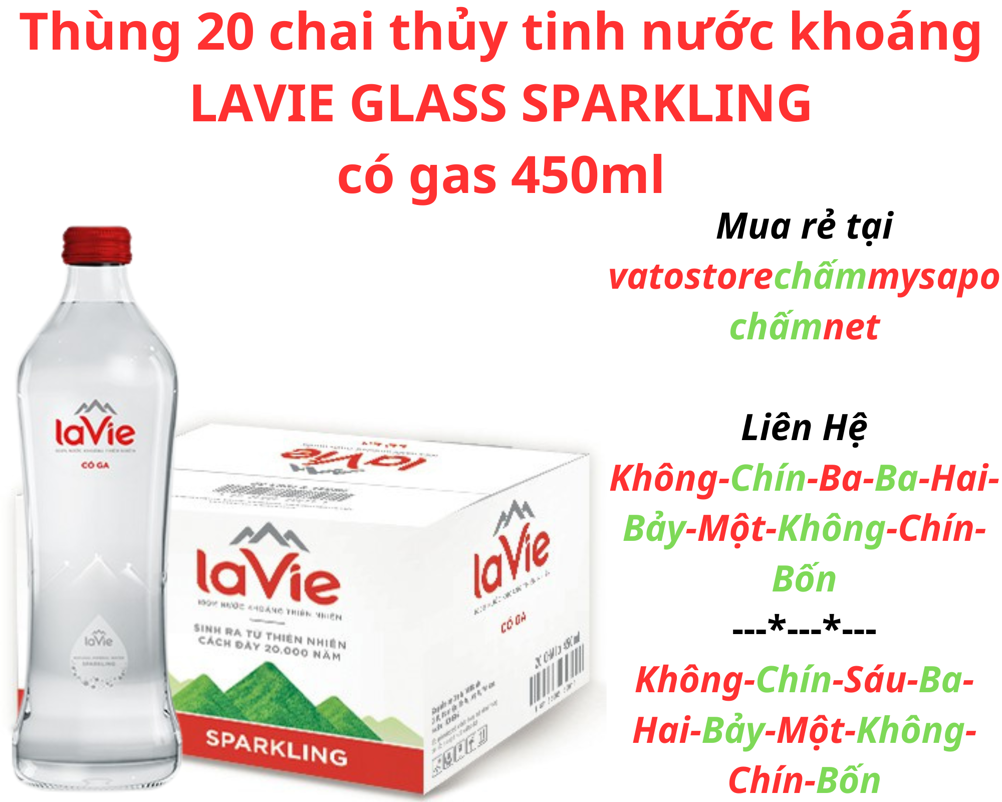 Thùng 20 chai thủy tinh LAVIE GLASS có gas 450ml Combo 6 chai nước khoáng
