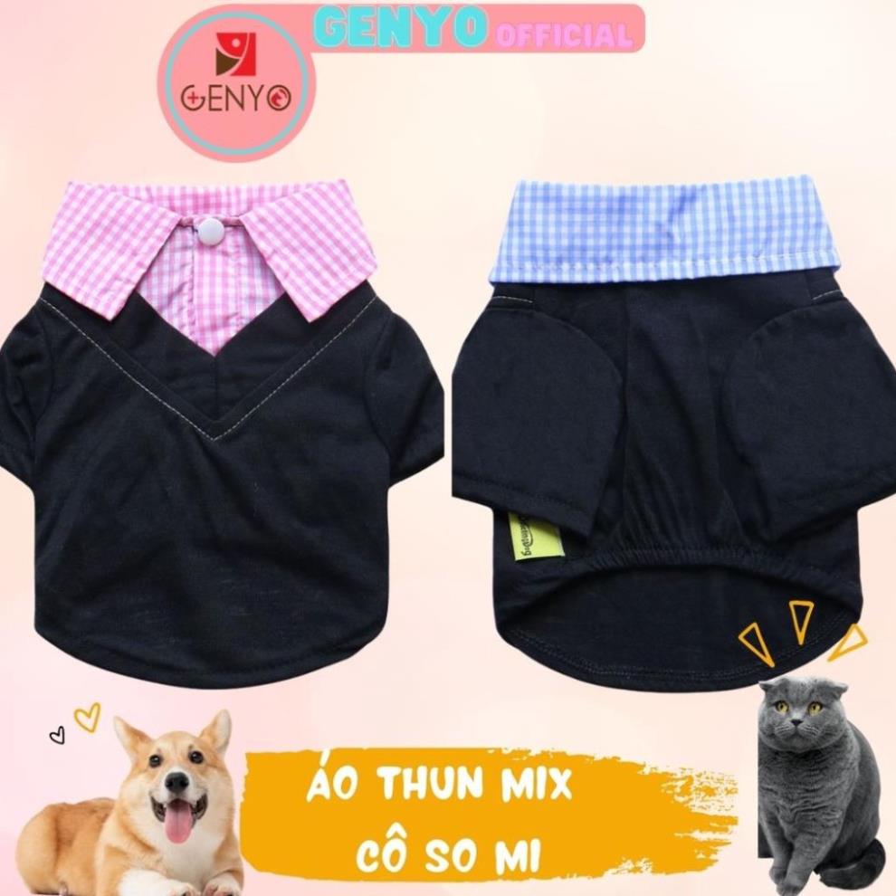Áo chó mèo - áo cho chó mèo thun mix cổ sơ mi
